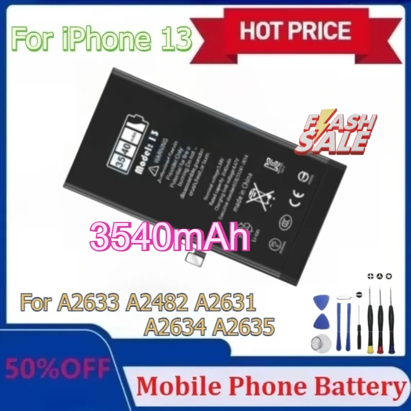 

Модернизированный аккумулятор для IPhone 13 3540 мАч, аккумуляторы для мобильных телефонов A2634/A2482/A2631/A2633/A2635 с инструментами
