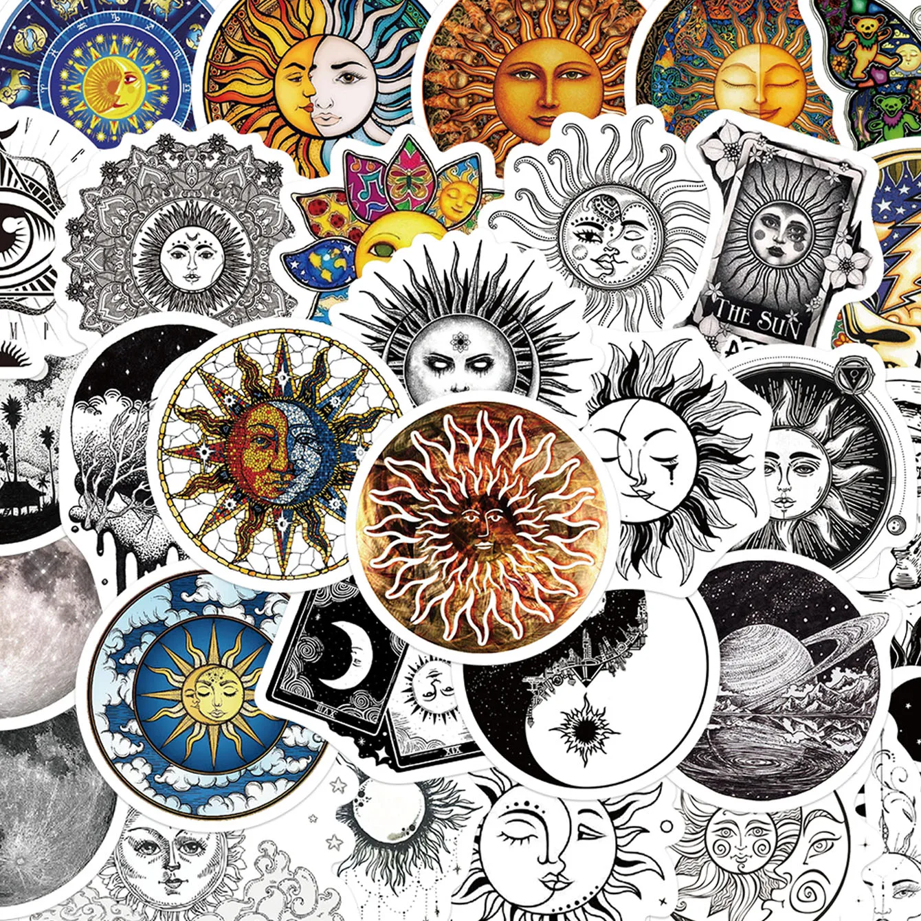 

64PCS Gothic Sun and Moon Stickers Retro style Graffiti Decals For Pencil-Box Student Tablet Phone Case Fridge Decorate Stickers