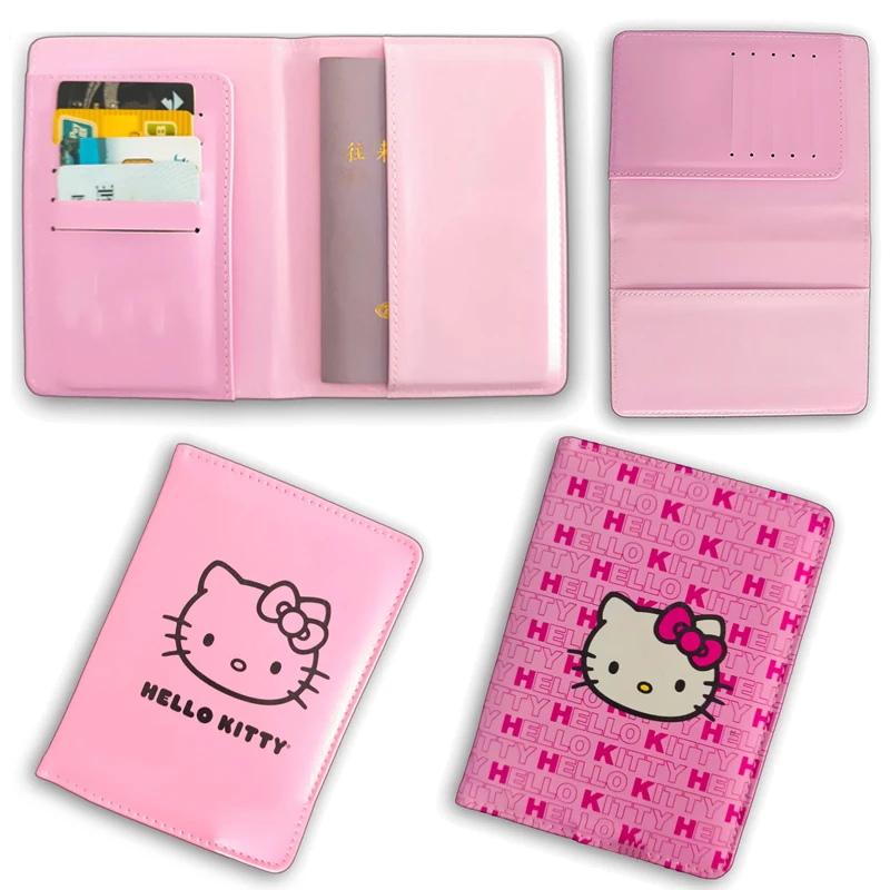 Sanrio Hello Kitty Passport Cover Anime Women Credit ID Bank Card Holder PU Leather Business Card Bag Girl Passport Holder Gift