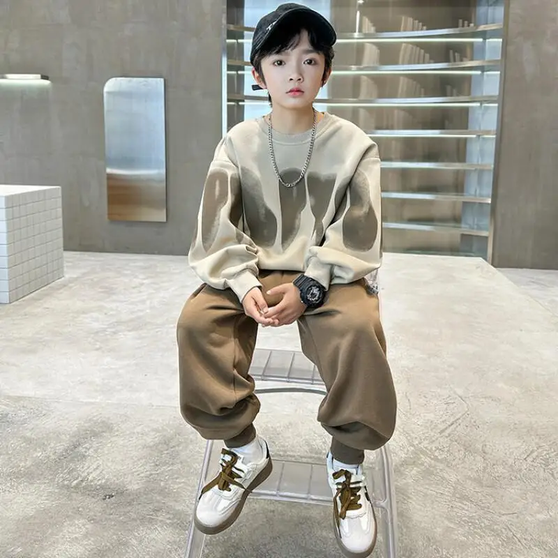 

Handsome Boy Sweatsuit Autumn and Winter Korean Version 2-Piece Set New Style Fashion Student Cartoon Casual Children's Clothing