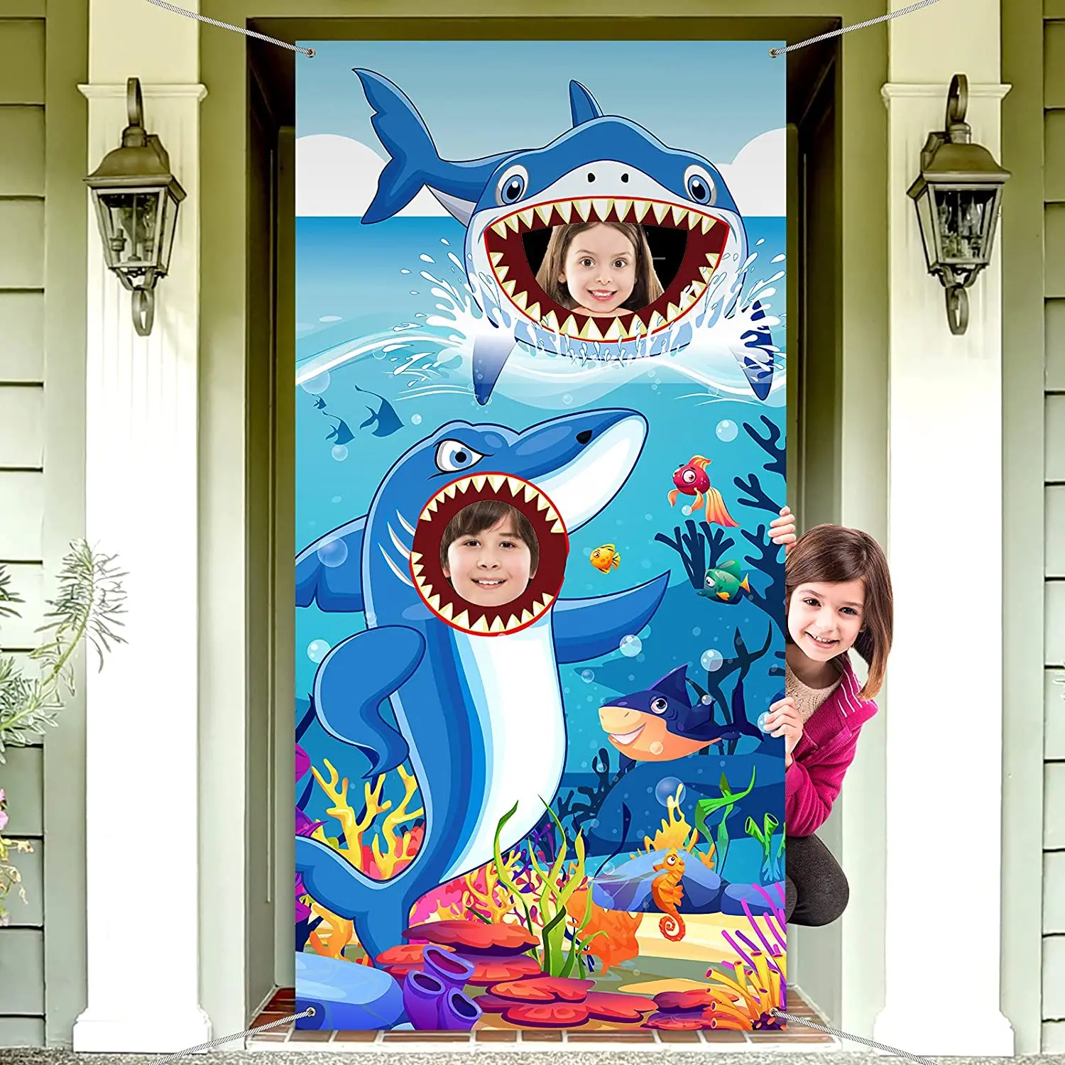 Shark Photo Booth Props Background Shark Photo Door Banner Photography Backdrop Shark Sea Birthday Baby Shower Party Decorations