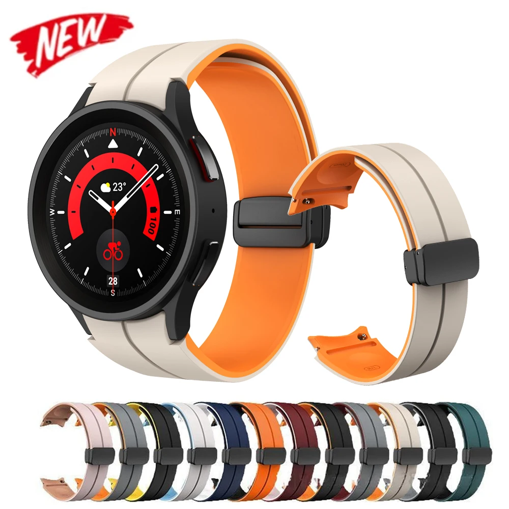 Pulseira de silicone sem lacuna para samsung galaxy watch 7/6/5 40mm 44mm 5pro 45mm pulseira magnética para relógio 6 clássico 43/47mm cinto