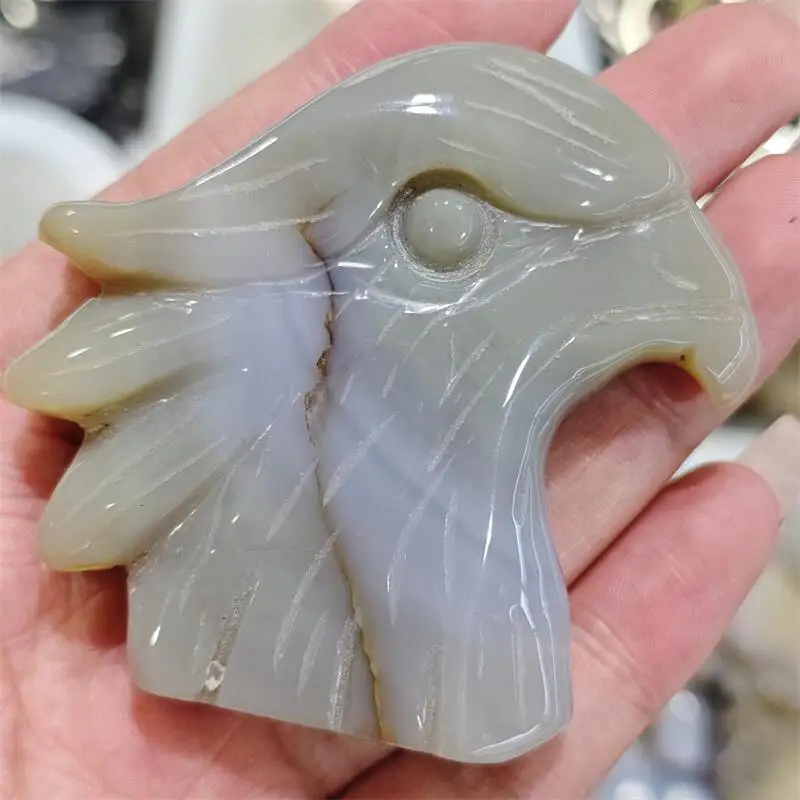 Natural Agate Eagle Carving Handmade Polished Animal Powerful Statue For Home Decoration Lucky Gift 1PCS
