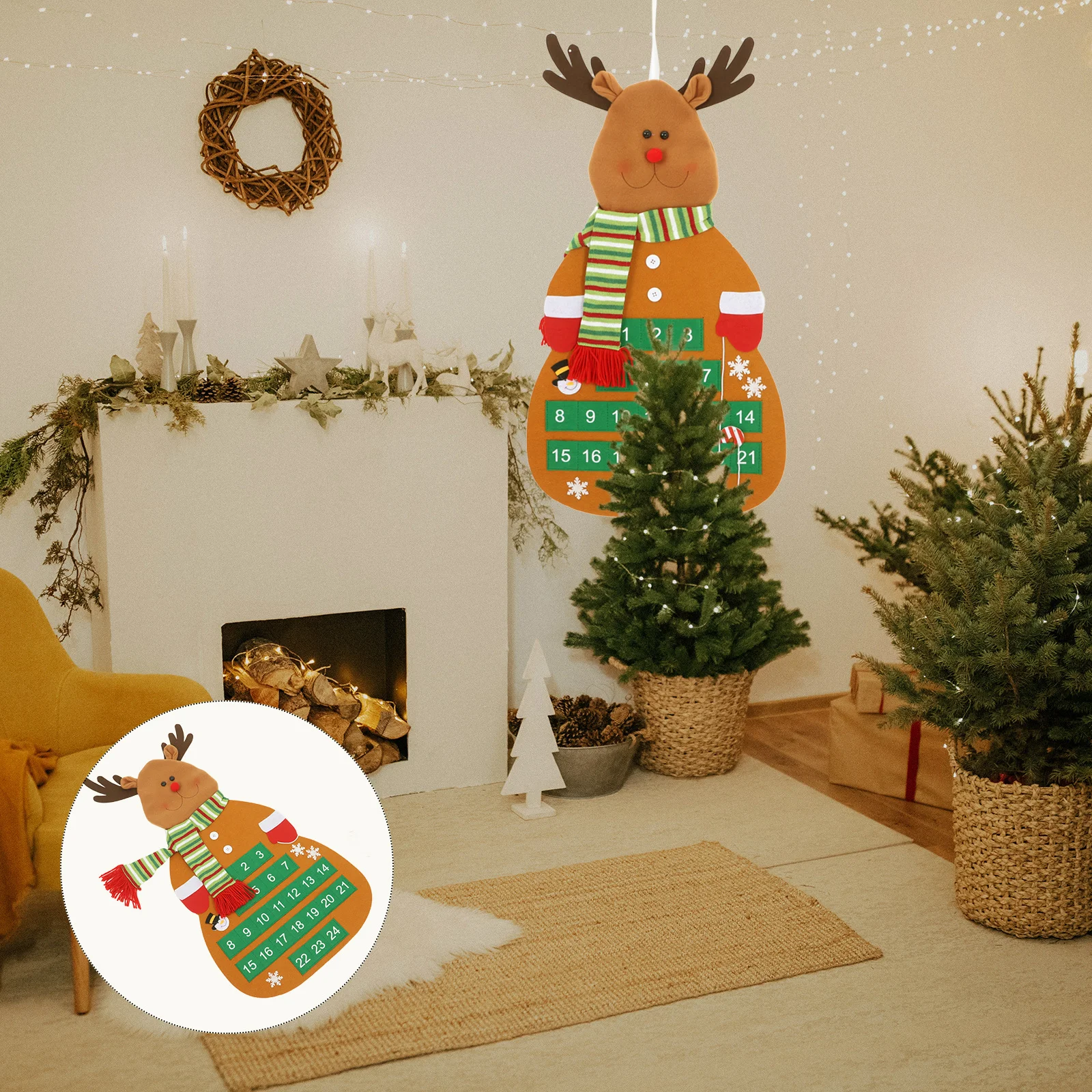 

Felt Advent Calendar Elk Classic Christmas Style Pockets Hanging Front Door Christmas Countdown Calendar Holiday Decoration