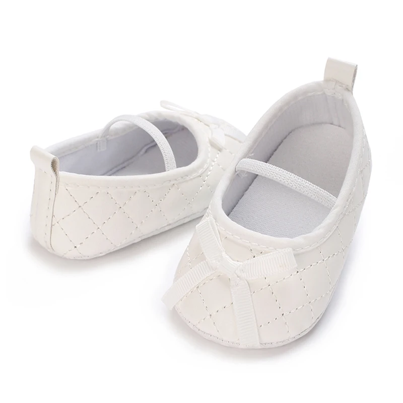 0-18M Toddler Baby Girls Mary Jane Shoes Bowknot Quilted PU Princess Flats Casual Walking Shoes for Newborn Infant First Walkers