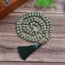 8mm Burmese Jade Beads Knot 108 Mala Necklace Meditation Yoga Prayer Jewelry Tassel Life Tree Pendant Rosary for Men and Women