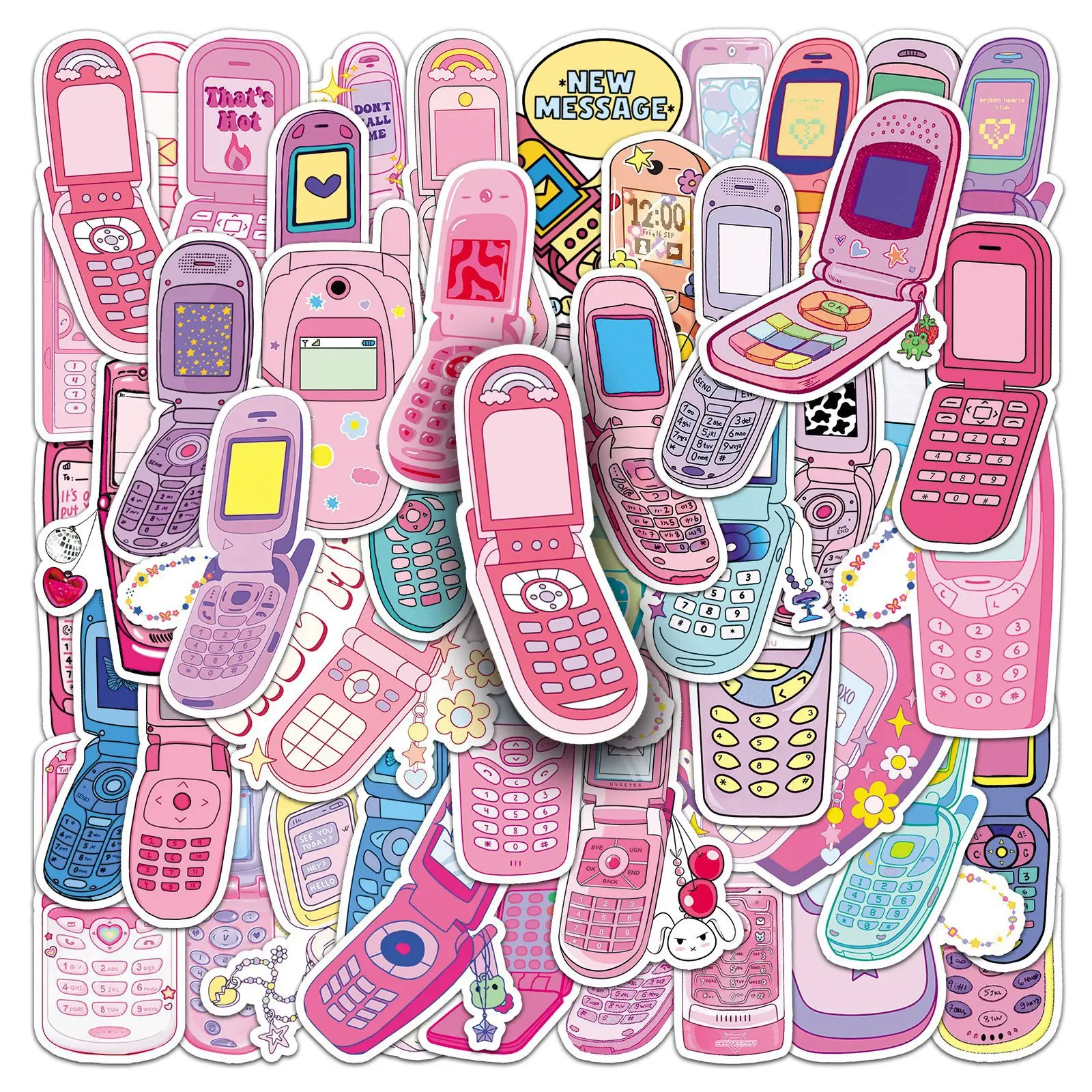 10/30/50PCS Cartoon Retro Mobile Phone Sticker Pink Graffiti Decoration Phone Case Luggage Laptop Skateboard Waterproof Decal