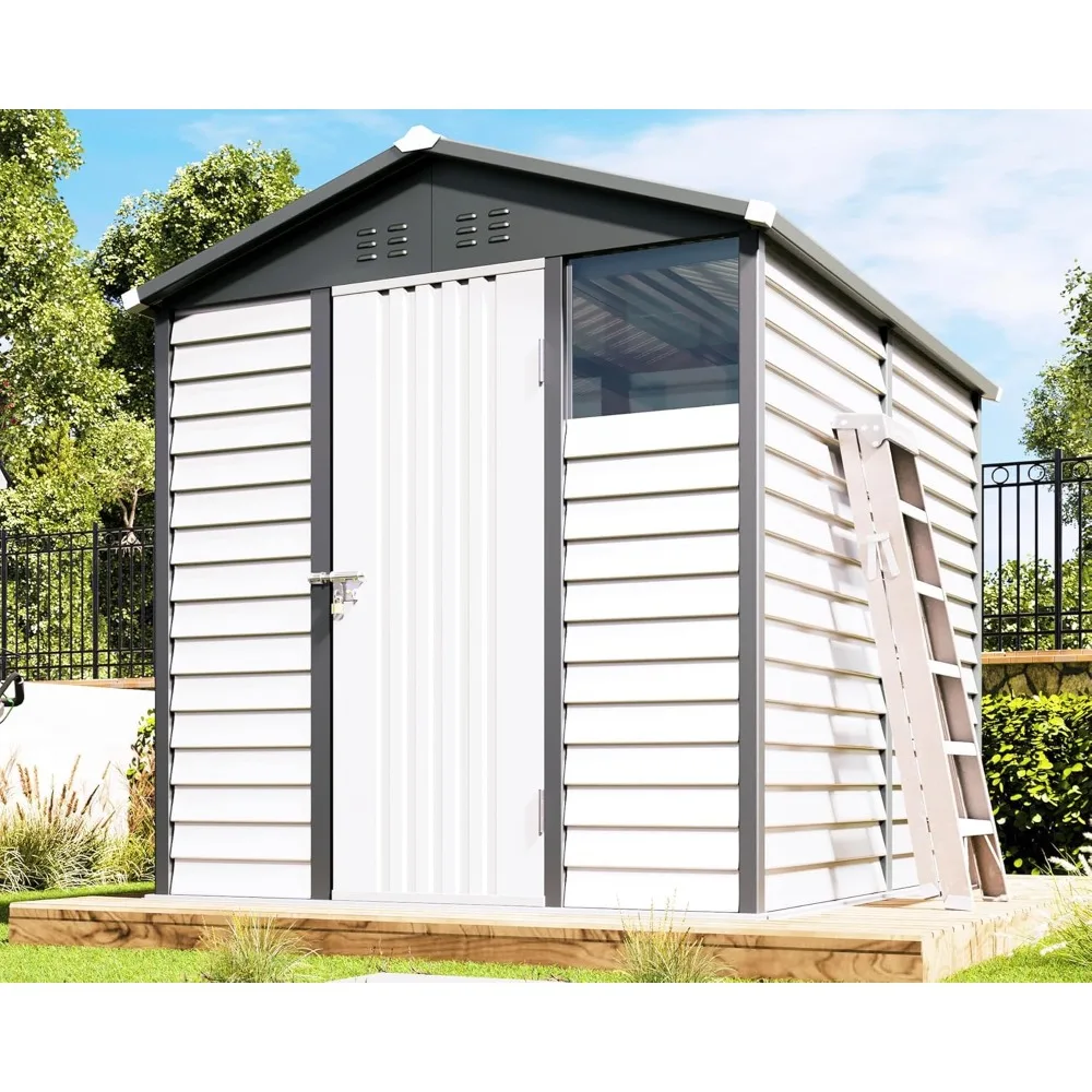 

6.4x9x7 FT Outdoor Storage Shed, Blinds Design Metal Shed with Hinged Door Clear Window, Shelter for Backyard, Garden