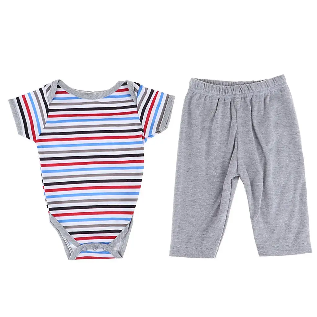 Miniature Reborn Doll Dress Pure Cotton Striped Gray Suit for Baby Dolls 20inch Clothing Set Accessories