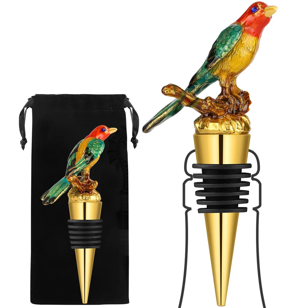 Bottle Stoppers Wine Gift Colorful Gold Bird Decoration Metal Wine Stoppers Champagne Vacuum Seal Kitchen Bar Bottle Plug