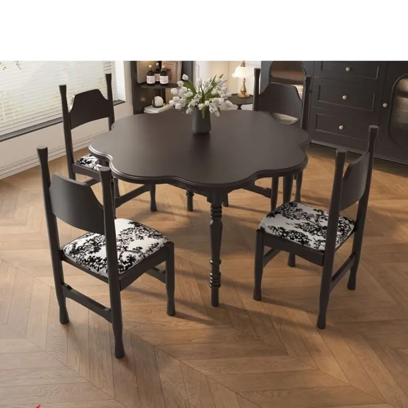 round dining solid wood dining black American high-end household small apartment round dining