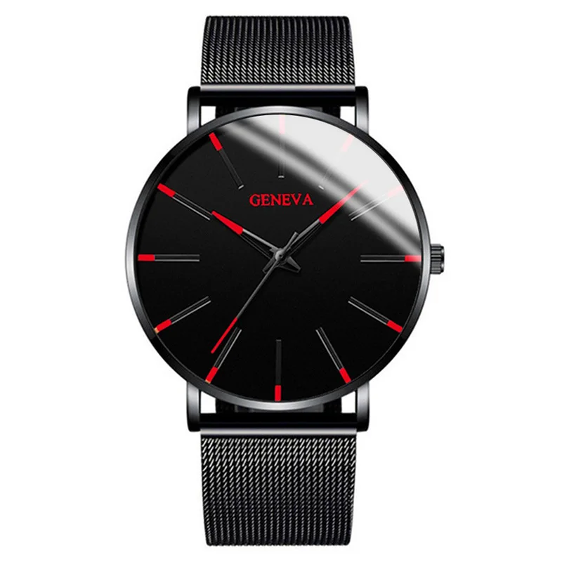 Fashionable men's ultra-thin watch, men's business stainless steel mesh strap quartz watch