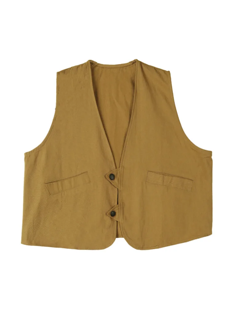 Retro Bawełniana Lniana Kamizelka z Dekoltem w Serek Luźna Casualowa Kamizelka Bez Rękawów Duży Rozmiar Odzież Wierzchnia Damska Jesień Sylwetka Gruszka