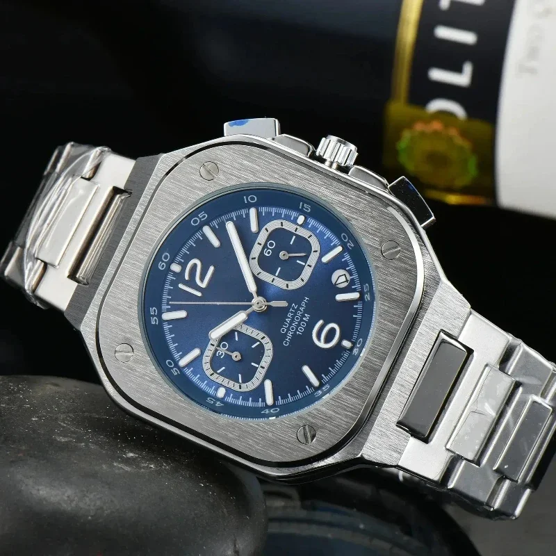 Business & Ross Brand Men's Luxury Non Mechanical Automatic Date Stainless Steel Limited Edition Quartz Waterproof Watch