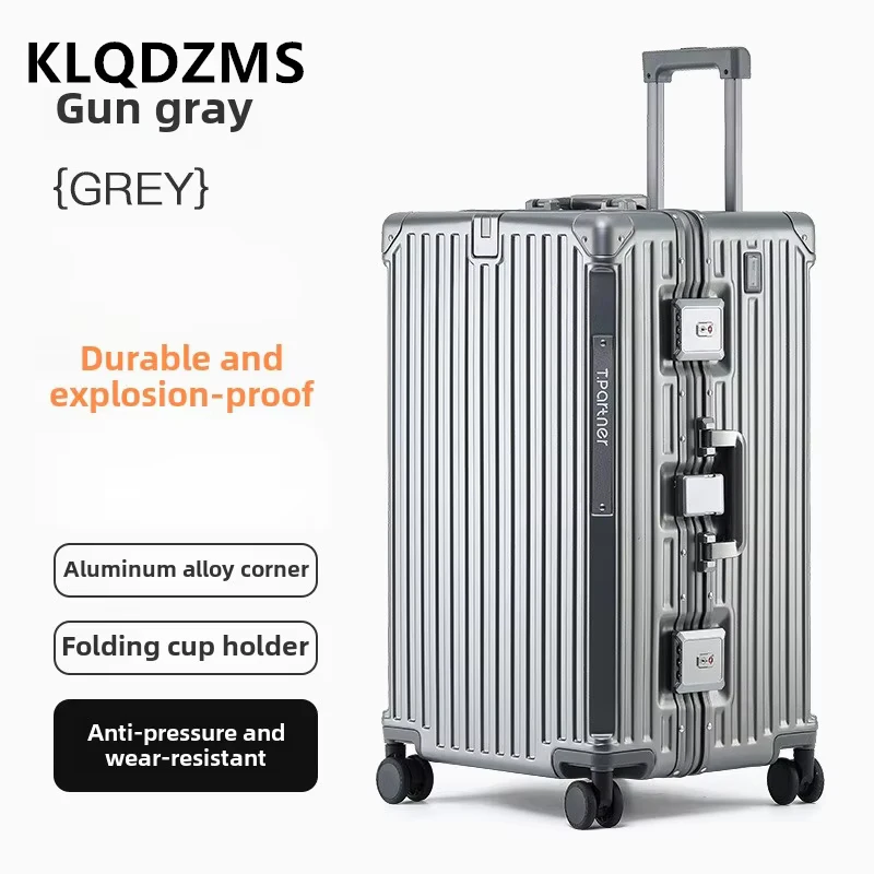 KLQDZMS Multifunctional Luggage Large Capacity Aluminum Frame Trolley Case PC Code Box 26"29"32 Inches with Wheels Suitcase