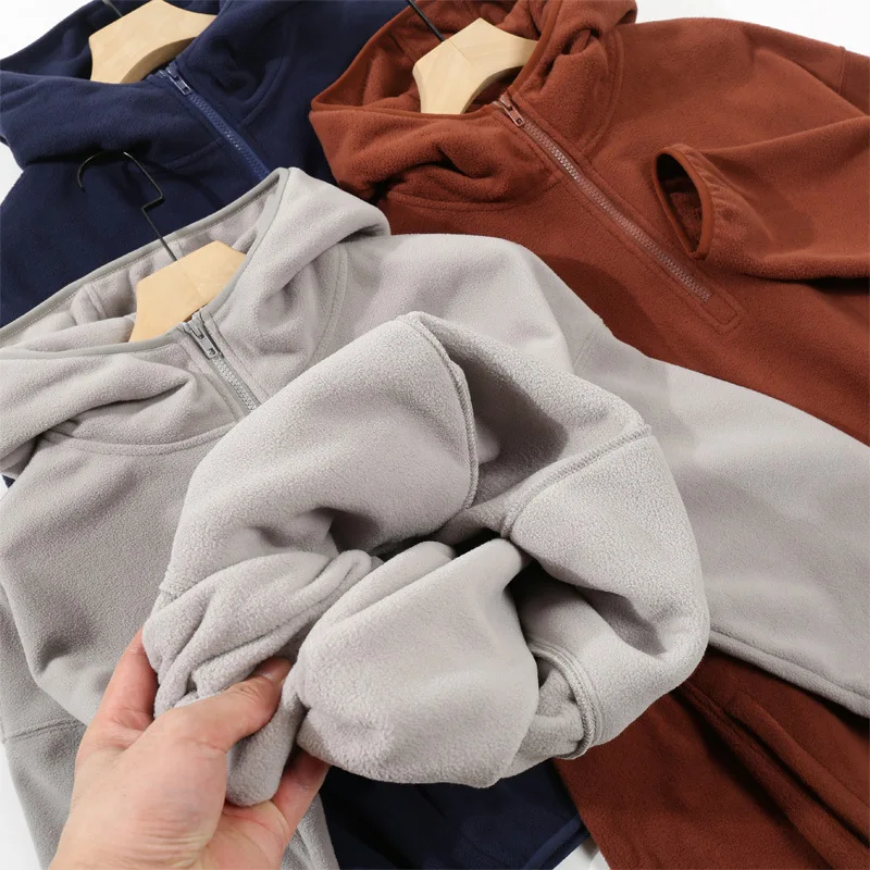 

2025 Half Zipper Fleece Hoodie with Velvet for Outdoor Warmth, Thick Couple's Long Sleeve Hoodie for Spring and Autumn
