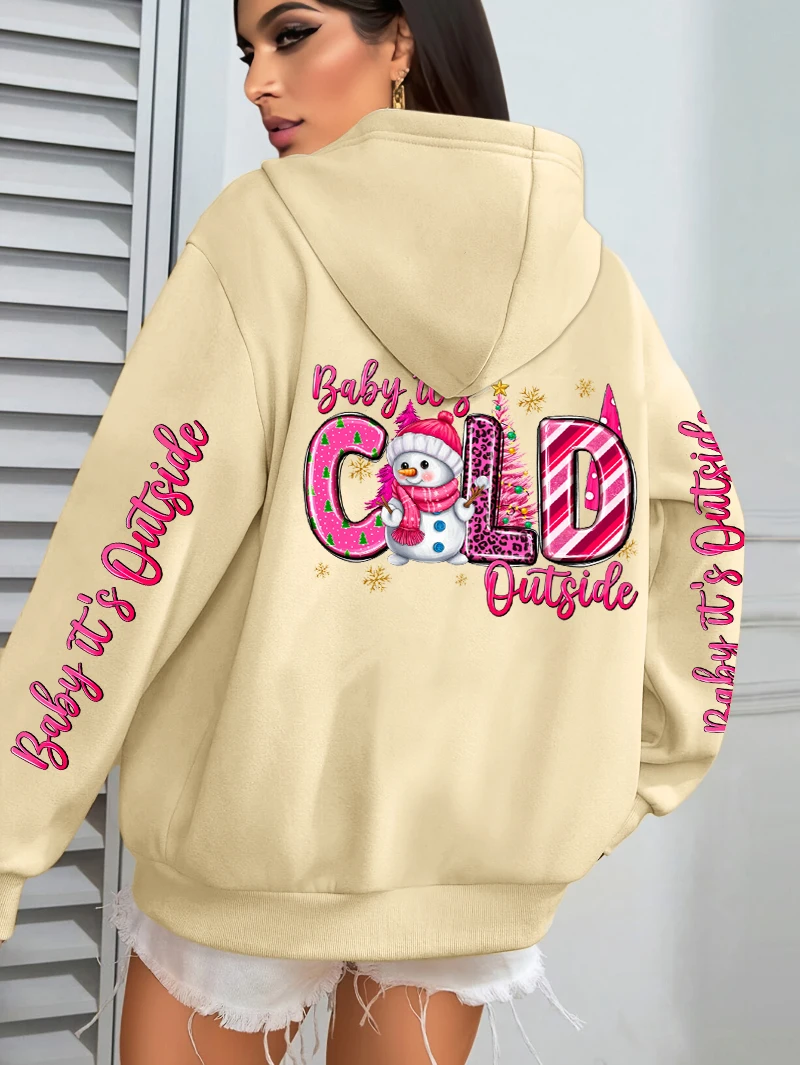 Frohe Weihnachten Kalten Außen Druck Frauen Hoodie Tasche Alle-Spiel Hoody Mehrfarbige Lose Pullover Herbst Fleece Streetwear
