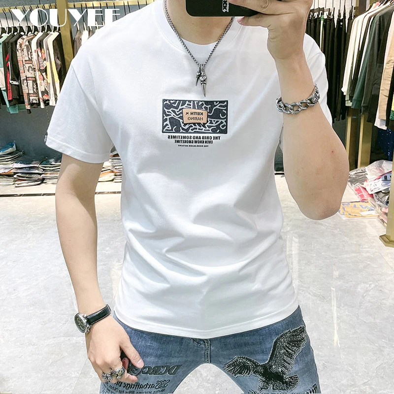 Short Sleeved T-shirt Men\'s Summer New Personalized Printing Fashion Brand Casual Round Neck Cotton Top Male Tees Clothing 4xl