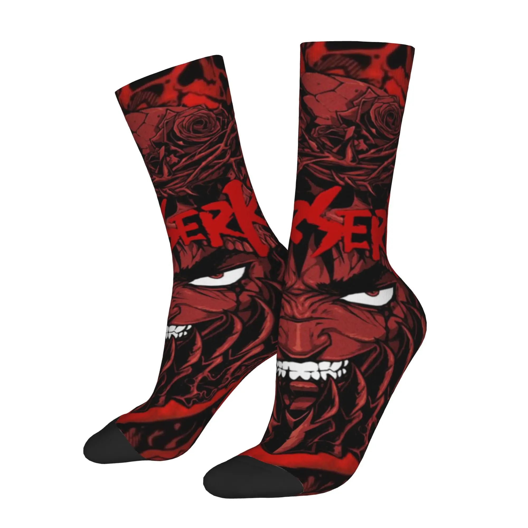 1 Pair Hip Hop Vintage Red Demon Face Berserk Rose Crazy Men's Sock BERSERKING Harajuku Seamless Printed Funny Sock