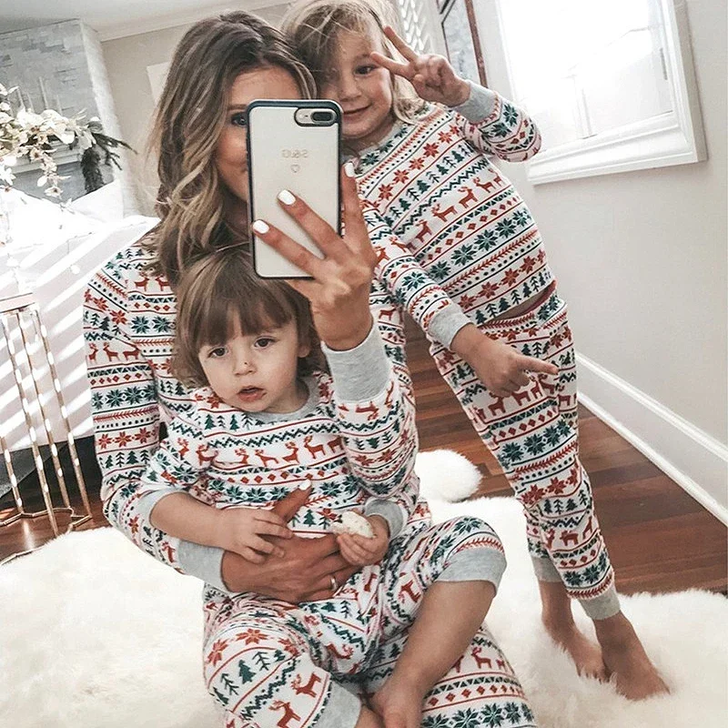 Christmas Xmas Family Pajamas Set  Casual Adult Kids Baby Family Look Matching Sleepwear Mother Daughter and Father Son Outfits