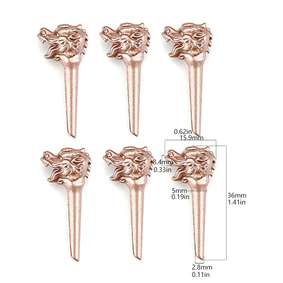 6Pcs Dragon Head Metal Acoustic Guitar Bridge Pins Strings Fixed Cone