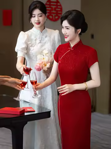 Yourqipao Chinese Wedding Banquet Dress 2026 New Red Cheongsam Mother Of the Bride Qiapo Evening Dress