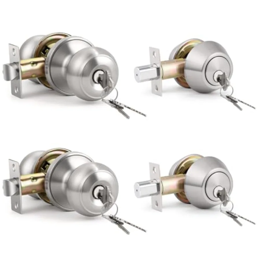 

Keyed Alike Door Knob and Double Cylinder Deadbolt Set, Exterior Door Lock Set, Double Keyed Door Knob, Front Door Lock