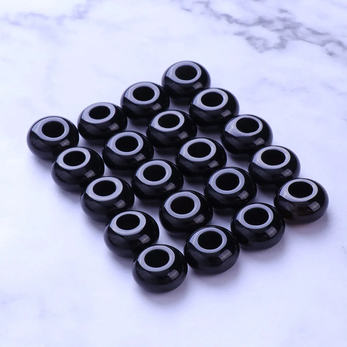

20Pcs Natural Black Agate Big Hole Beads Round Loose Beads Smooth Surface DIY Jewelry Bracelets Necklaces Accessories