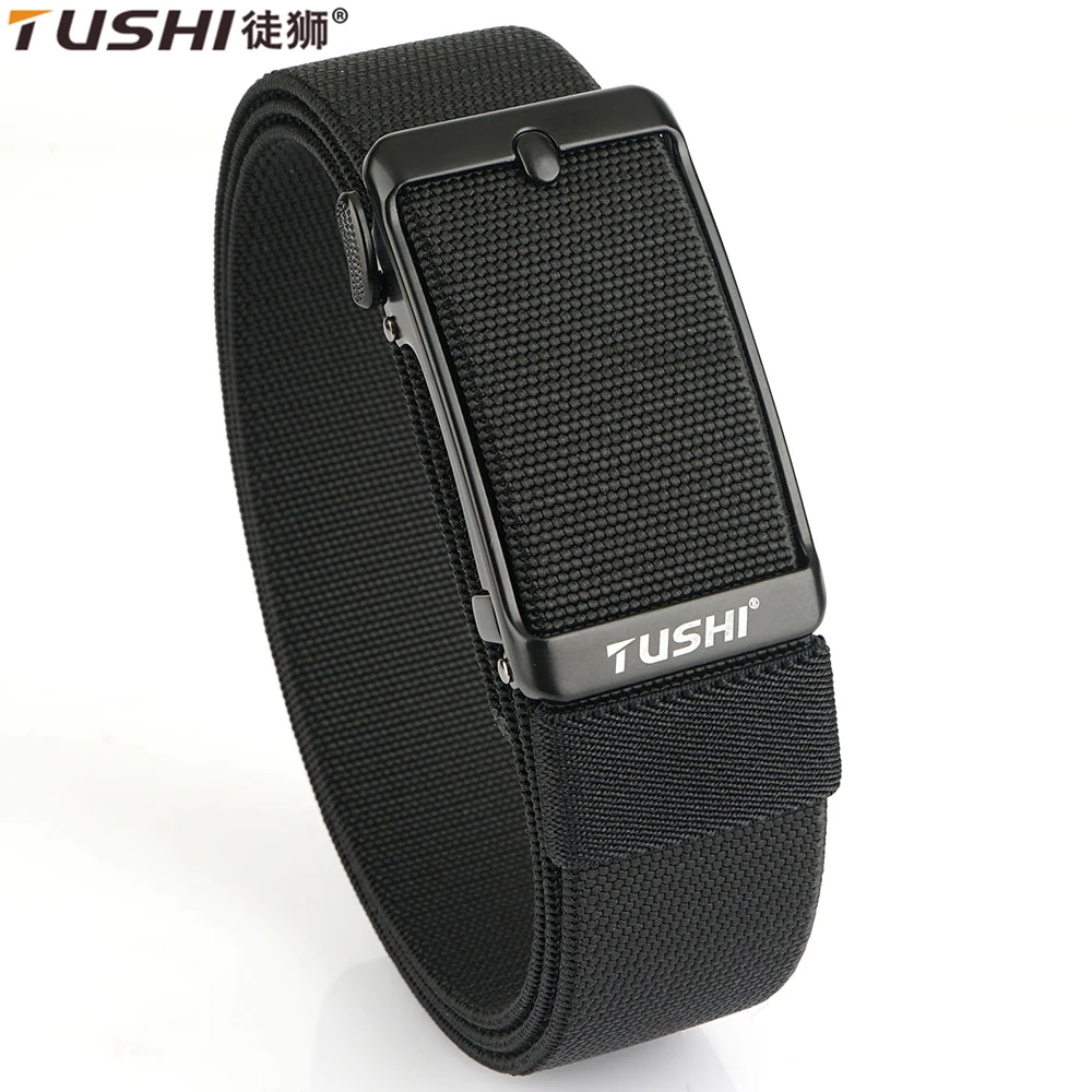 

TUSHI New Fashion Elastic Belt for Pants Jeans Business Canvas Belts for Men Fashion Metal Buckle Military Tactical Strap Male