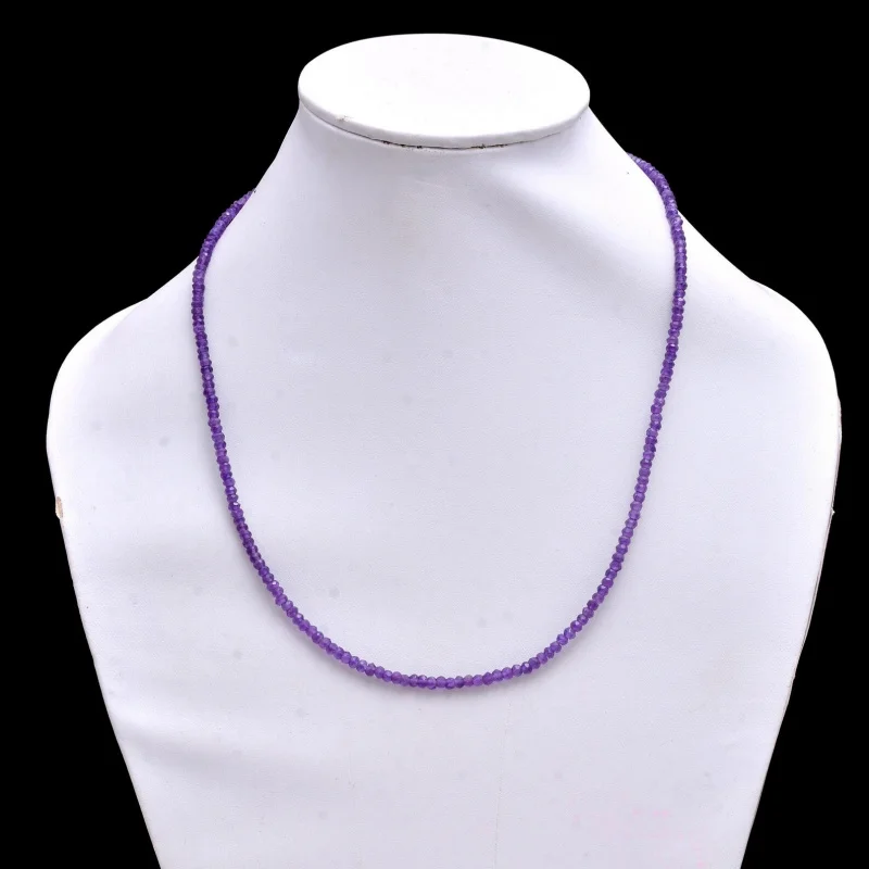 

Natural A++ Amethyst Faceted Rondelle Gemstone 3-4MM Beaded Choker Necklace 18''