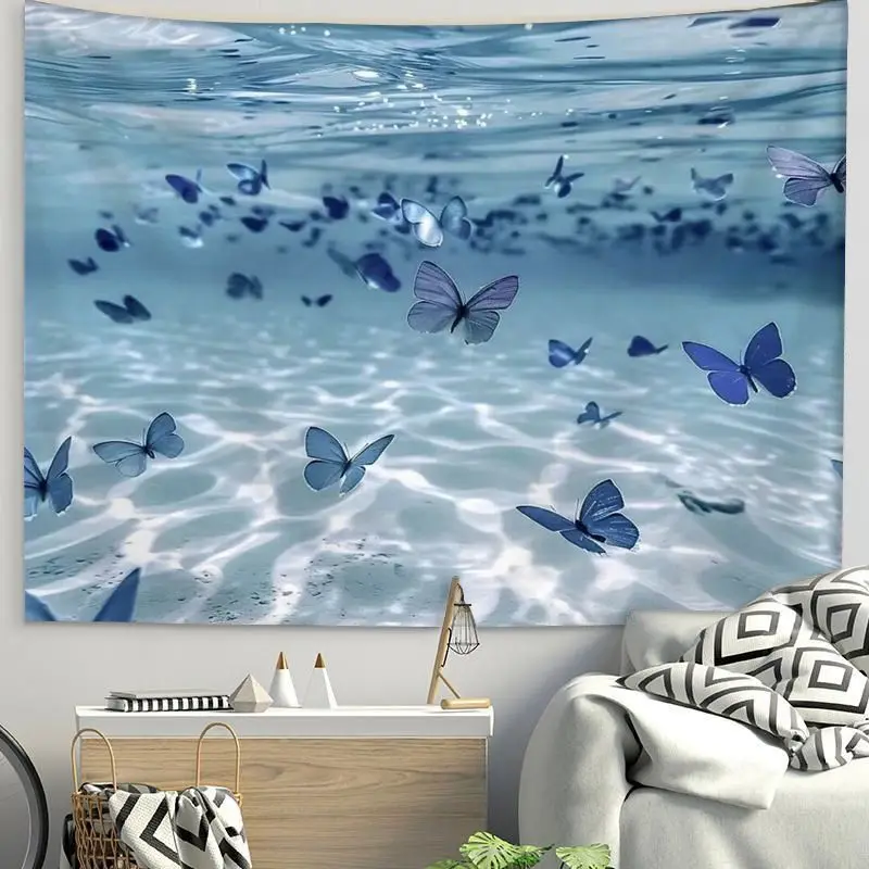 VIKAMA Seaside Beach Landscape Tapestry, HD Wear-Resistant Background Cloth for Coastal Living Room Decoration