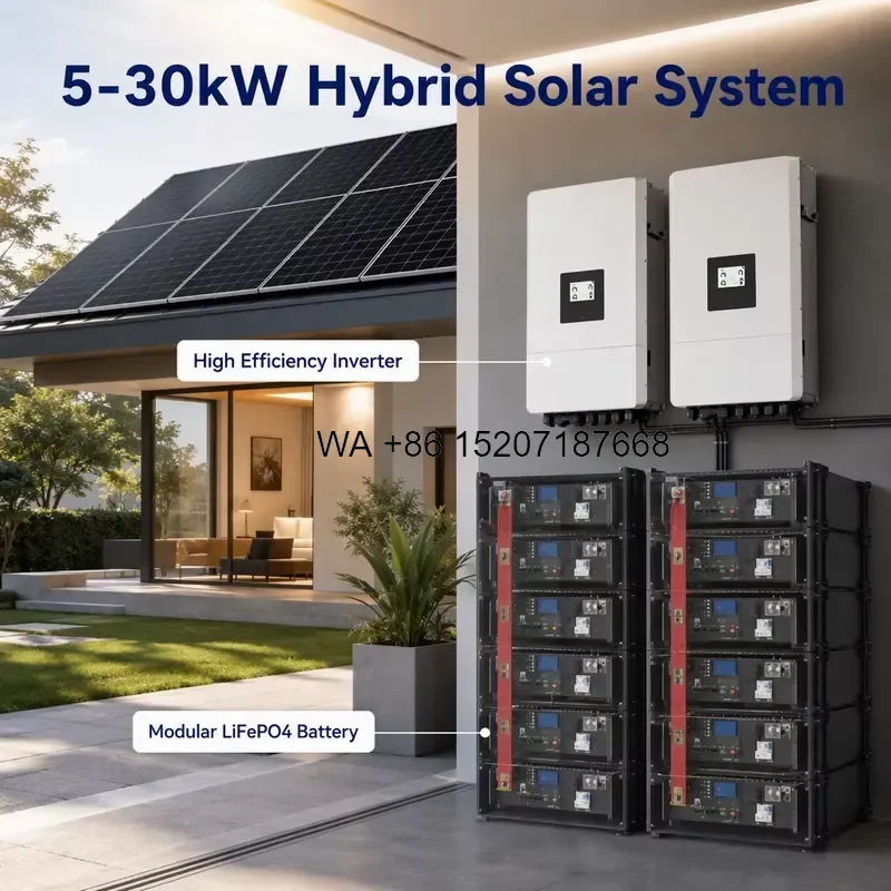 Wmwmnu Hybrid Solar Power System 5-30kW Monocrystalline Silicon MPPT Backup Battery for Home Villa Through Blackouts