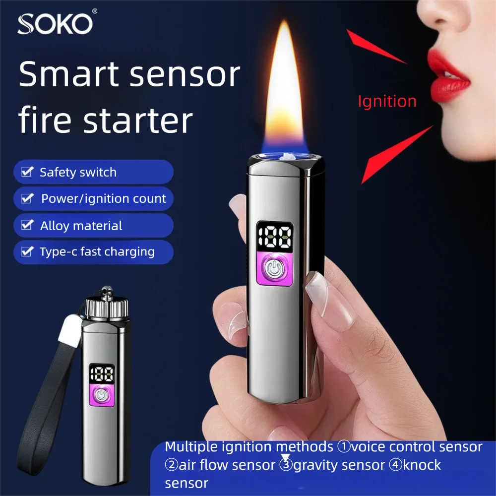 [Voice Controlled Fire Folder] Digital Power Display with Four Induction Modes, Personalized Lighter Metal Texture