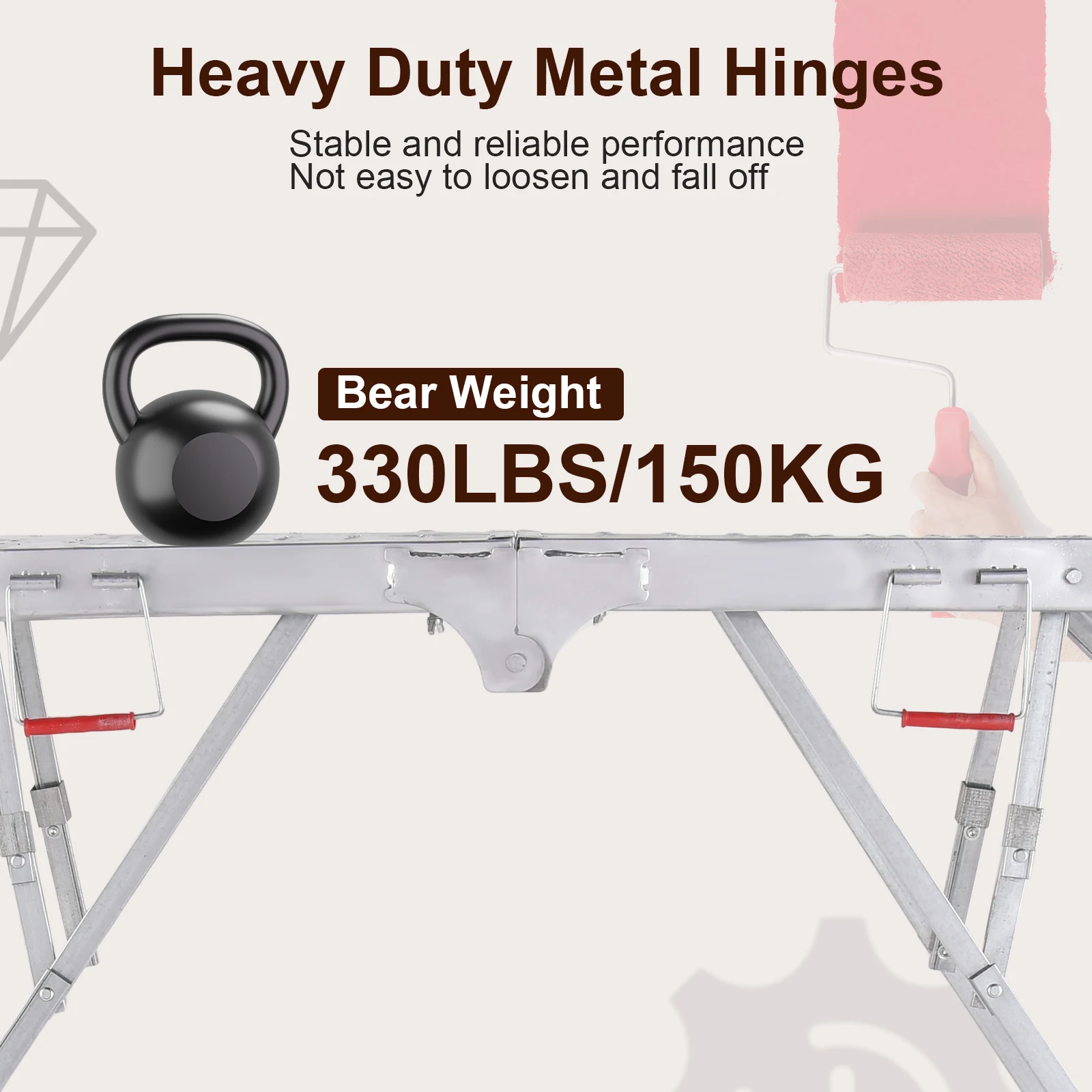 Portable Scaffolding Height Adjustable Steel Workbench 330 Load Capacity, Portable Drywall Painting Stool for Car Washing