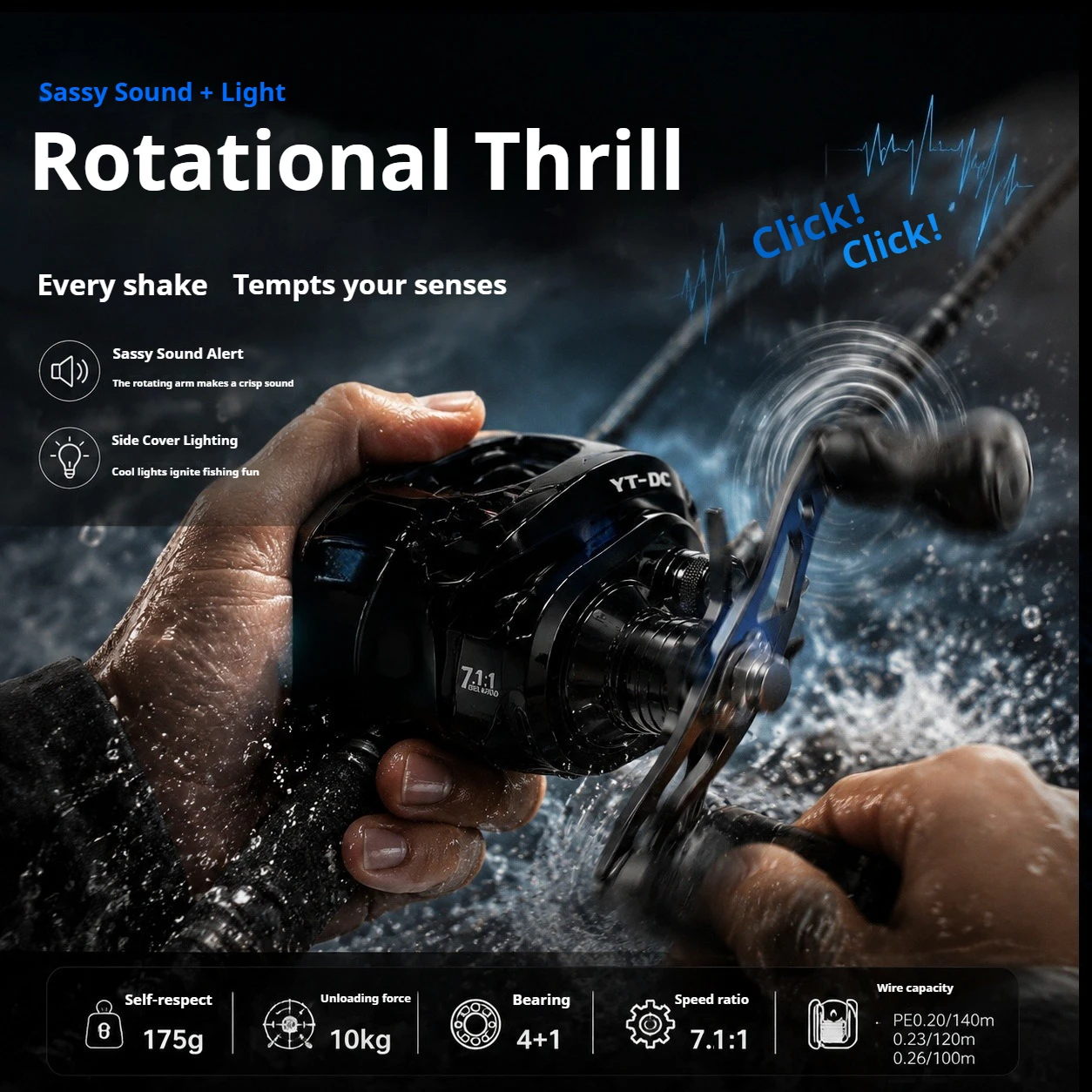 2026 New All Water DC Baitcasting Reel, Smart Brake Iconic Cast Click Sound Lightweight Smooth Fishing Reel