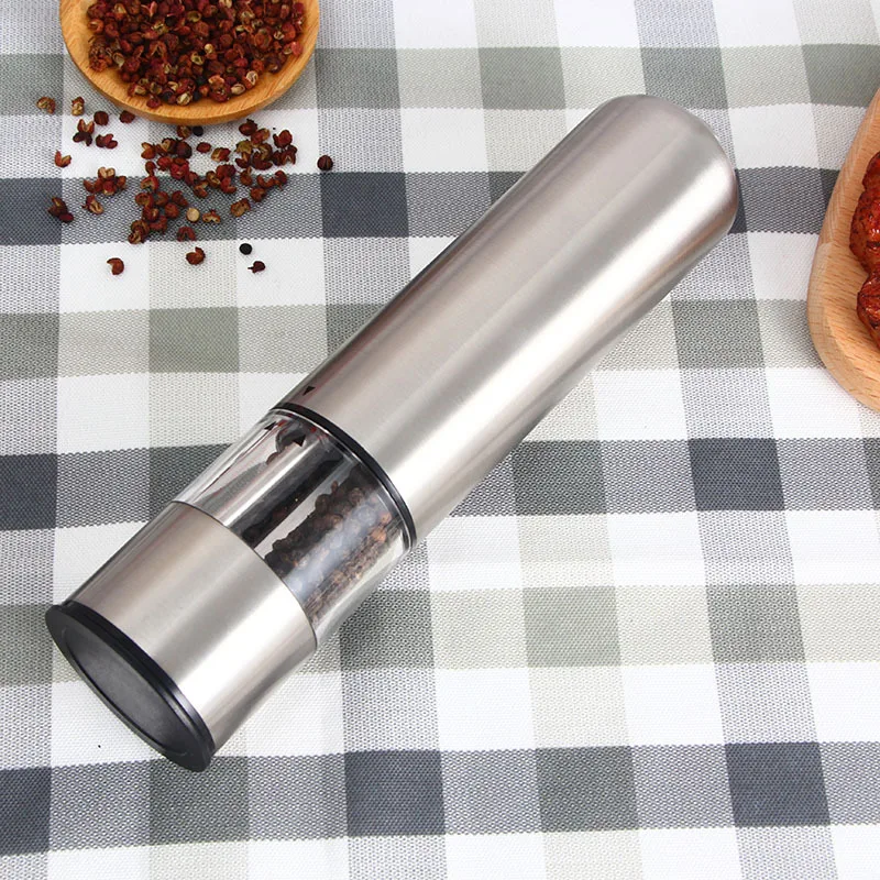 Electric Salt and Pepper Grinder - Single Battery Operated Stainless Steel Salt or Pepper Mill with Adjustable Ceramic Grinder