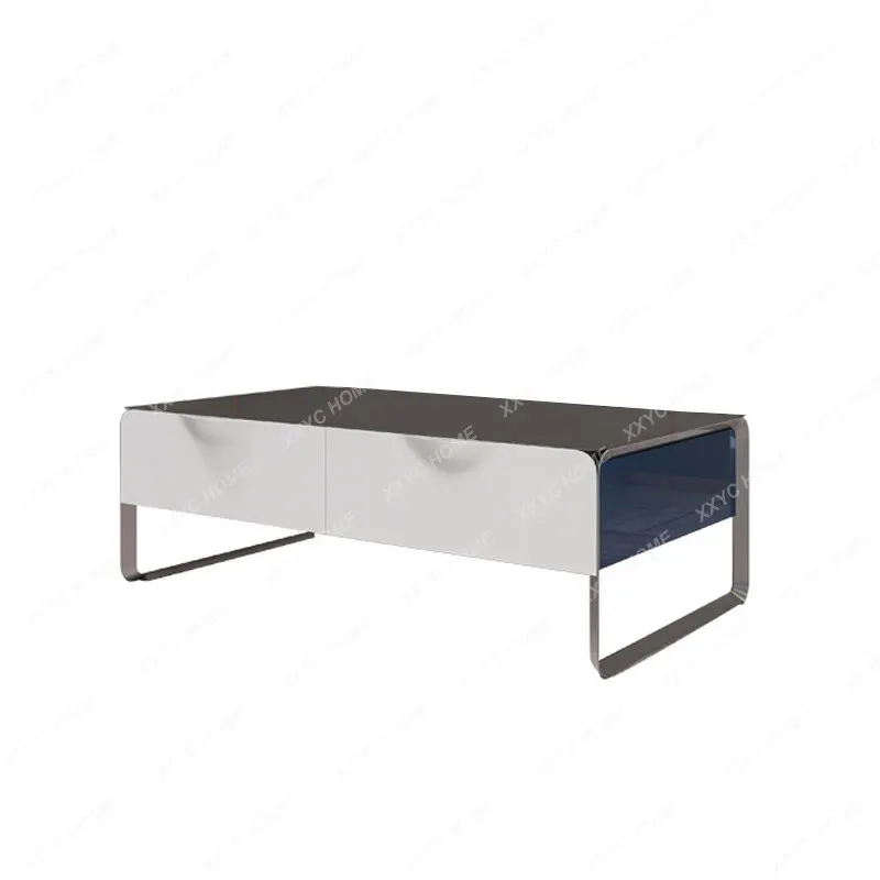 Italian Minimalist Rectangular Coffee Table Hong Kong Style Minimalist Tempered Glass Stainless Steel Tea Table