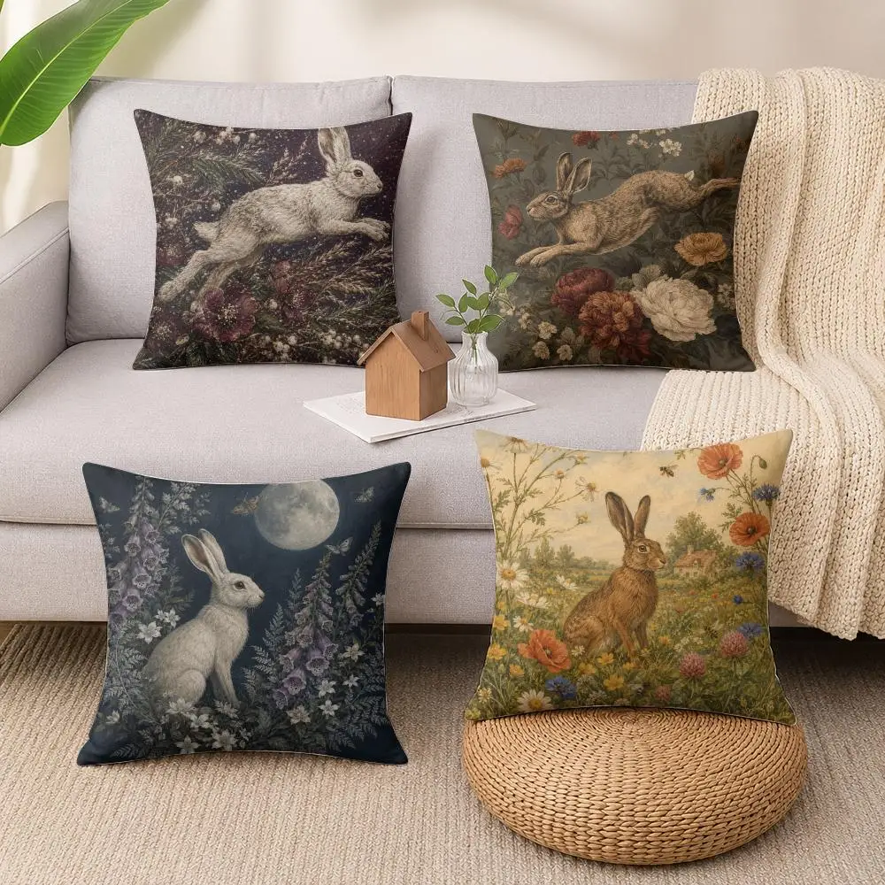Botanical Hare Cushion Cover Luxury Soft Plush Short Fur Cushion Case Warm Cozy Sofa Bed Decorative Home