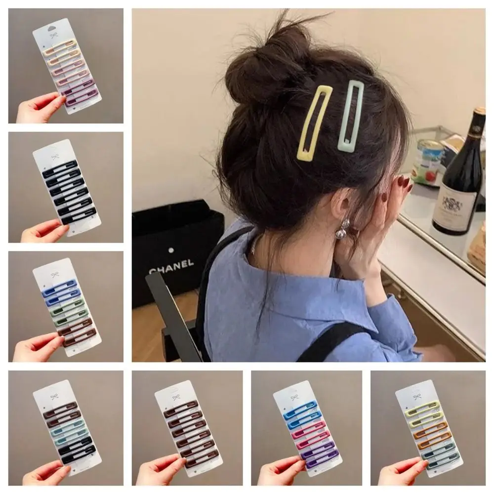 

6pcs/set French Korean Style Rectangle Hairpins Metal Frosting Geometry Barrettes Solid Color Hair Clip Party