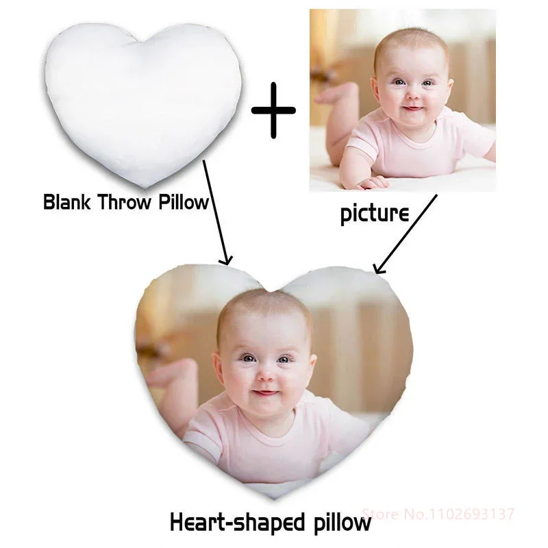 

Nice Love Heart Shaped Pillow Case for Bed, Custom Cushion, Throw Pillow Covers, Home Decor, Polyester Smooth Fabric, 47x42cm