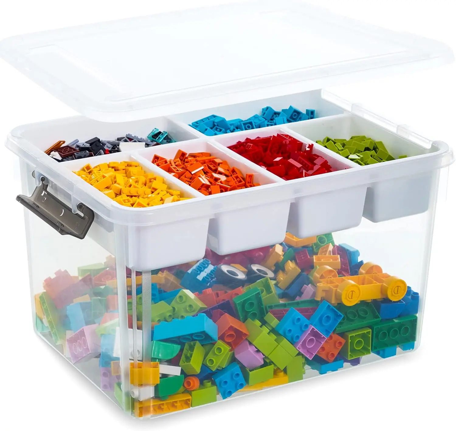 32QT plastic storage box with detachable tray process organizer and transparent storage container for beads and tools