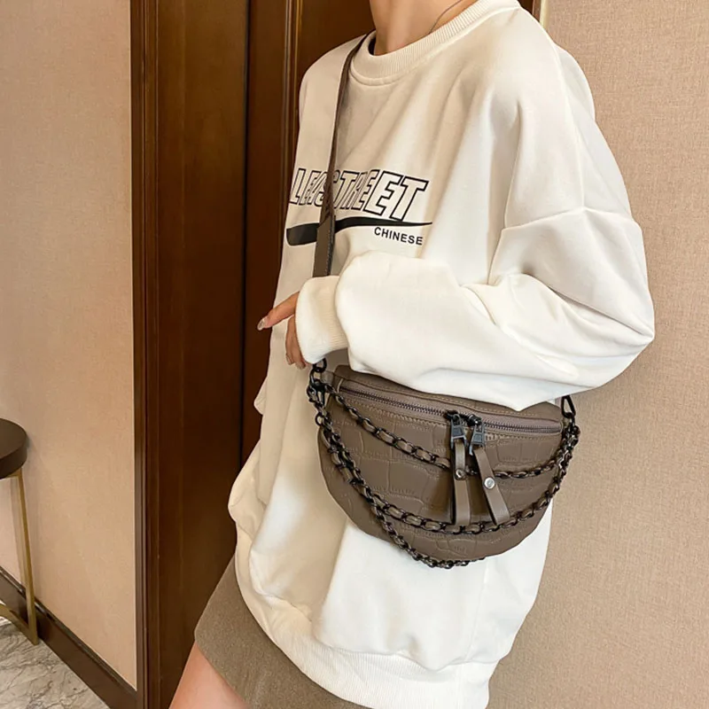 Luxury Chain Waist Bag Phone Pack And Purse For Women Waist Belt Bags Stone pattern Female Fanny pack Fashion Brand Waist pack