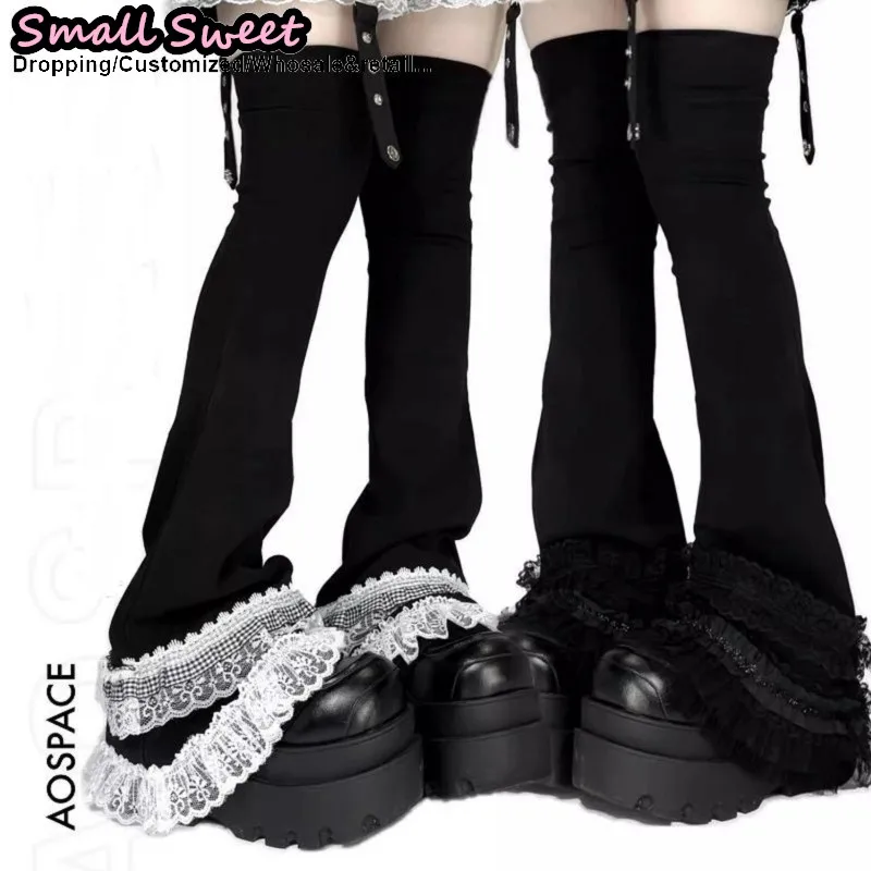 

Super Long Women Punk y2k Girls Multi layers Lace Ruffled Floral decoration Gothic Lolita Over Knee Leg Warmers Horn high tube