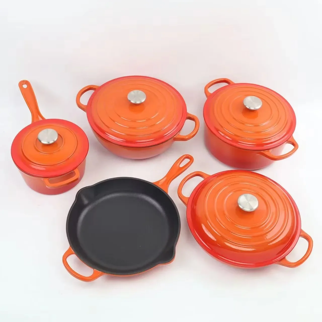 Customized Interior Enameled Cast Iron Pot Set  9-piece Cookware Dutch Oven   Kitchenware Gift Sets