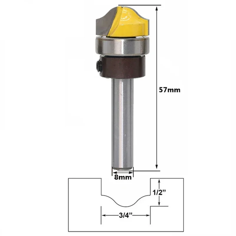 1pc 6 1/4 8mm 1/2" Faux Panel Ogee Router Bit Arc-shaped Riving Tungsten Carbide Woodworking Milling Cutter for Wood