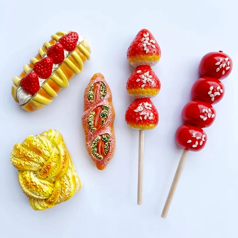Hand-made Painted Strawberry Bread Bingtanghulu 3D Fridge Magnets Tourism Souvenirs Refrigerator Magnetic Stickers