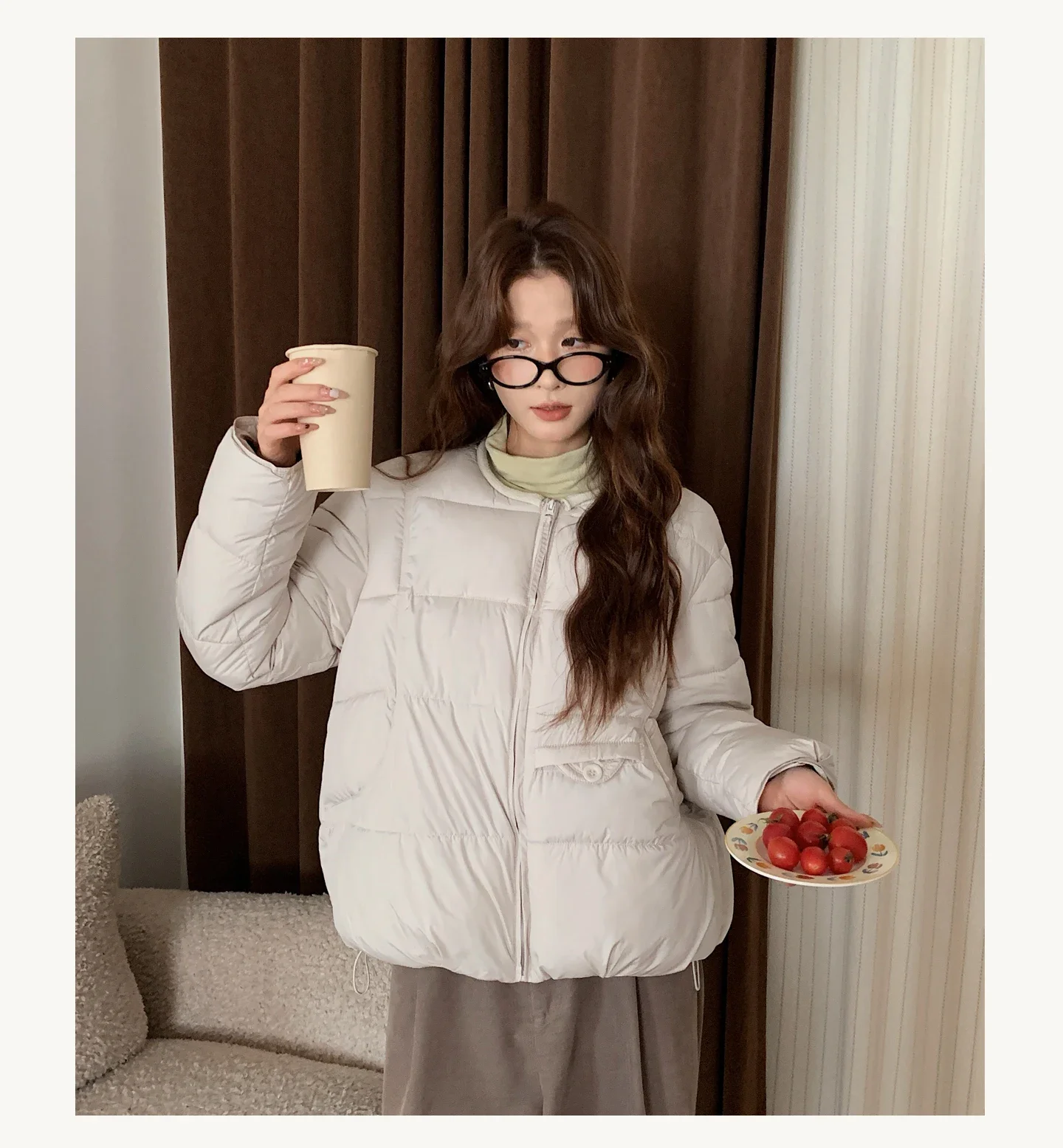 2026 Winter Women's Jacket Korean Patchwork Zipper Stylish Parkas Minimalist Versatile Coat Warm O-Neck Cotton Padded Outerwear