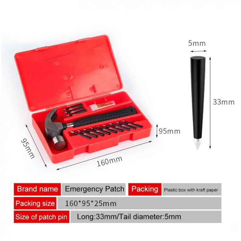 مجموعة أدوات إصلاح مسامير إطار السيارة بالتفريغ مع مطرقة مخلب ، إصلاح سريع ، ملء للتسرب ، حديد كروم ، مطاط ، طوارئ ، 12: من