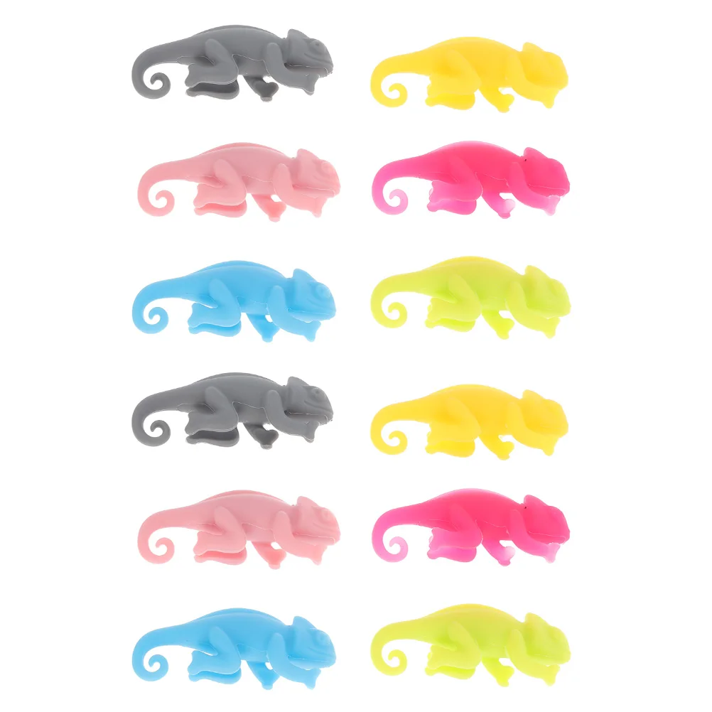 

12 Pcs Silicone Creative Animal Chameleon Glass Charms Drink Markers Cocktail Tags Glass Charms Party Supplies