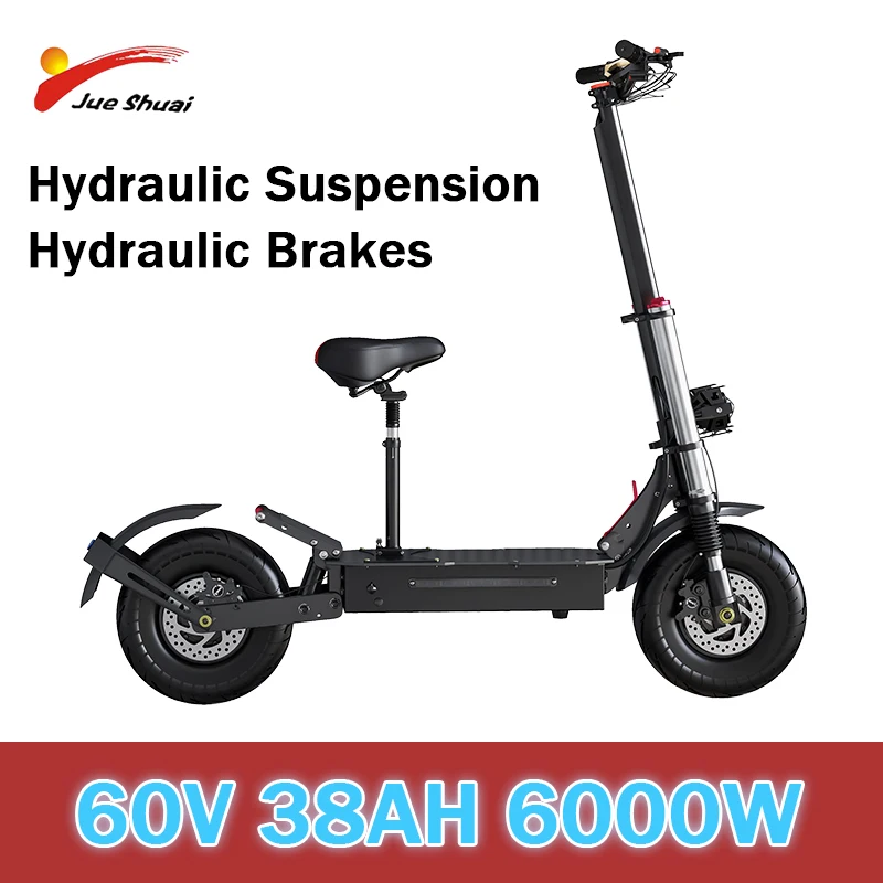 Electric Scooter 13inch 6000W 60V 38Ah Folding Electric Scooter Fat Tire Hydraulic Suspension Oil Brakes Powerful Moped Escooter